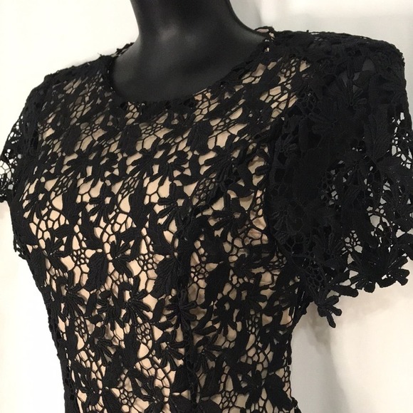 NWT NSR Nude slip with Black lace overlay Short sleeve MIDI dress size Medium - Picture 9 of 9